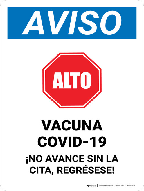 Notice: Covid-19 Vaccine Please Do Not Proceed Spanish Portrait - Wall Sign