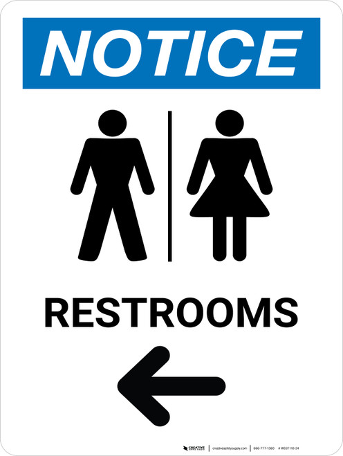 Notice: Restrooms Left With Icon - Wall Sign