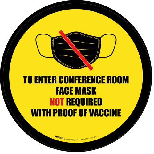 Yellow/Black - To Enter Conference Room Face Mask Not Required with Proof of Vaccine with Icon - Floor Sign