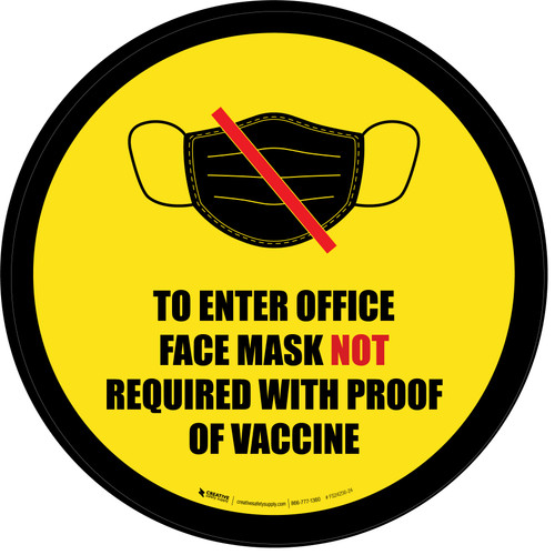 Yellow/Black - To Enter Office Face Mask Not Required with Proof of Vaccine with Icon - Floor Sign