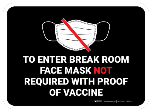 To Enter Break Room Face Mask Not Required with Proof of Vaccine with Icon Black Rectangular - Floor Sign