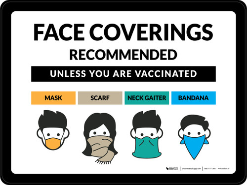 Face Coverings Recommended Unless You Are Vaccinated with Icons Landscape - Wall Sign
