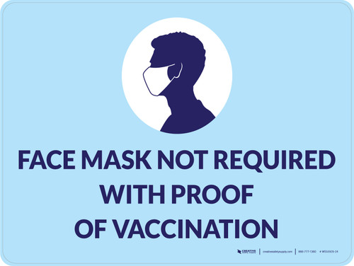 Face Mask Not Required With Proof Of Vaccination with Icon Blue Landscape - Wall Sign