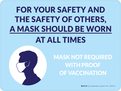 For Your Safety And The Safety Of Others A Mask Should Be Worn At All Times Mask Not Required With Proof Of Vaccination Landscape - Wall Sign