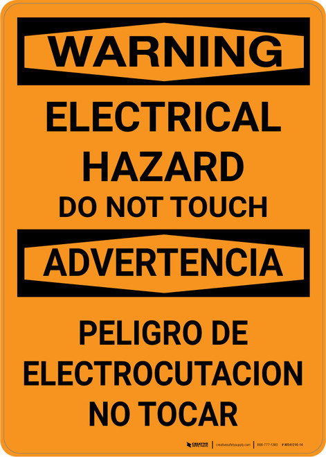 Warning: Electrical Hazard Do Not Touch Bilingual Spanish - Wall Sign