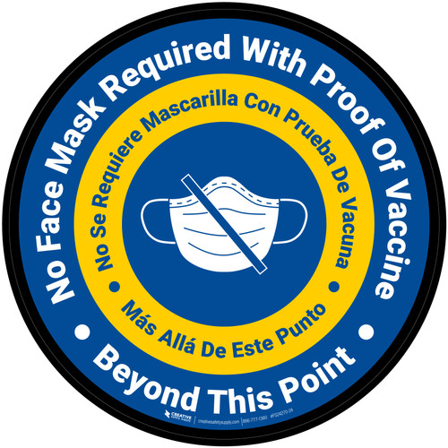 No Face Mask Required Beyond This Point with Icon Bilingual Spanish Blue Circular - Floor Sign