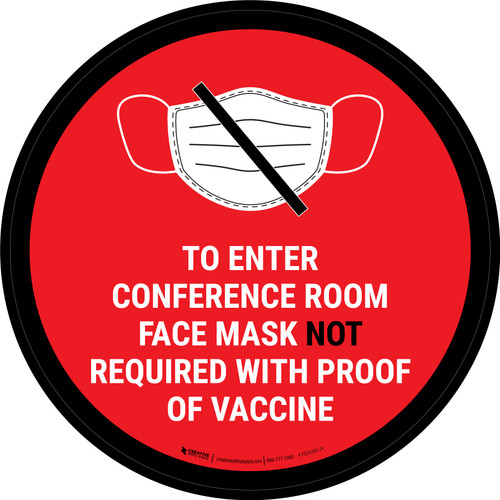 Face Mask Not Requiwith Proof of Vaccine To Enter Conference Room with Icon Red Circular - Floor Sign
