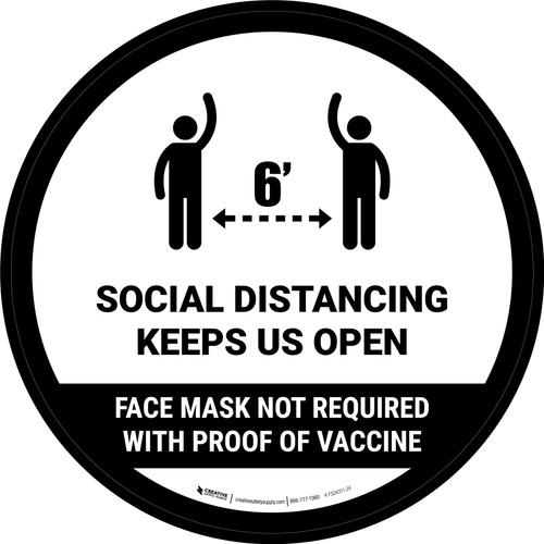 Social Distancing Keeps Us Open Mask Not Required with Icon White Circular - Floor Sign