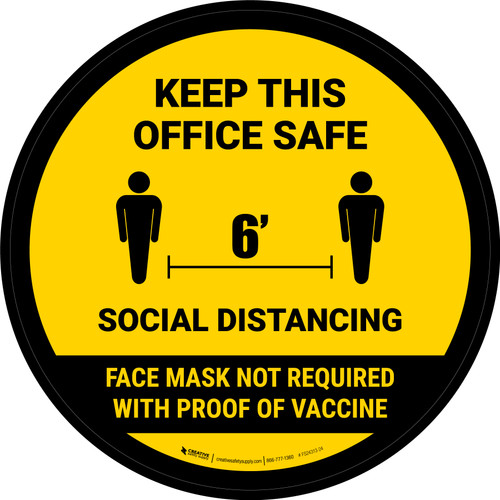Social Distancing Keep This Office Safe Mask Not Required with Icon Yellow Circular - Floor Sign