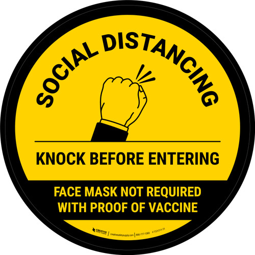 Social Distancing Knock Before Entering Mask Not Required with Icon Yellow Circular - Floor Sign