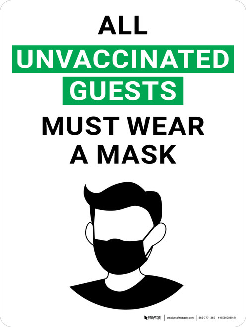 All Unvaccinated Guests Must Wear A Mask With Icon Portrait - Wall Sign