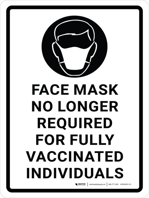 Face Mask No Longer Required For Fully Vaccinated Individuals with Icon Portrait - Wall Sign