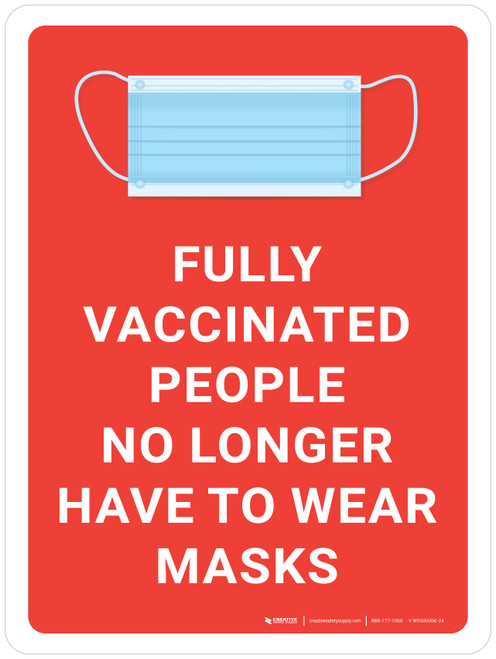 Fully Vaccinated People No Longer Have To Wear Masks with Icon Red Portrait - Wall Sign