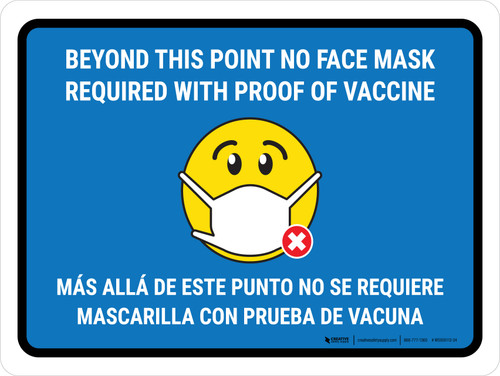 Beyond This Point No Face Mask Required With Emoji Blue Bilingual Spanish Landscape - Wall Sign