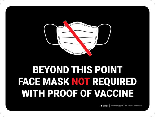 Face Mask Not Required with Proof of Vaccine Beyond This Point with Icon Black Landscape - Wall Sign