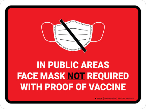 Face Mask Not Requiwith Proof of Vaccine In Public Areas with Icon Red Landscape - Wall Sign