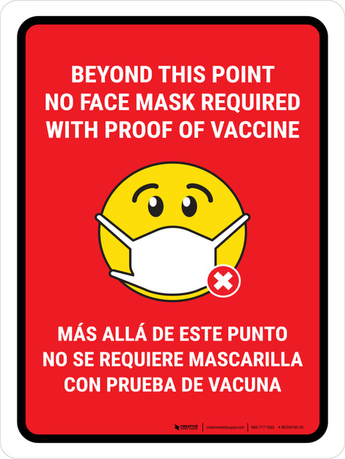Beyond This Point No Face Mask Required With Emoji Red Bilingual Portrait - Wall Sign