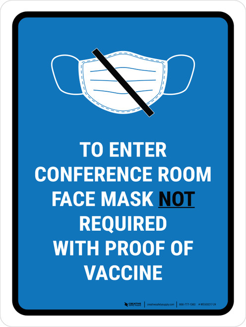 Face Mask Not Required with Proof of Vaccine To Enter Conference Room with Icon Blue Portrait - Wall Sign