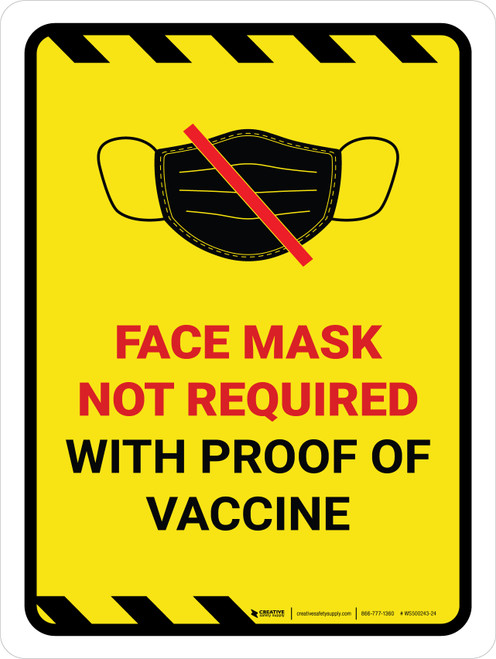 Hazard Face Mask Not Required with Proof of Vaccine with Icon Portrait - Wall Sign