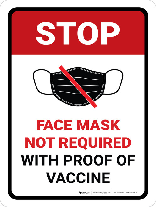 Stop: Face Mask Not Required with Proof of Vaccine with Icon Portrait - Wall Sign