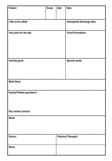Patient Goals Dry-Erase Hospital Whiteboard (Version 2)