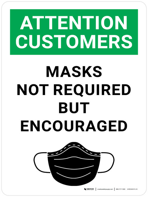 Attention: Customers Masks Not Required But Encouraged With Icon - Wall Sign