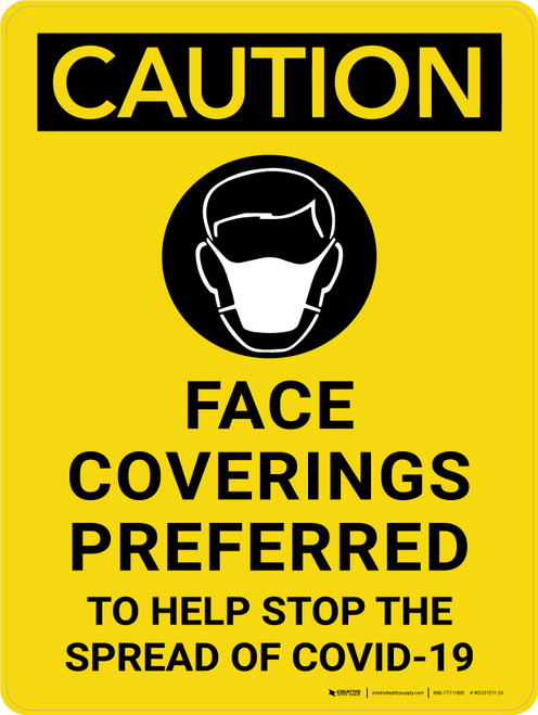 Caution: Face Coverings Preferred To Help Stop The Spread Of Covid-19 - Wall Sign