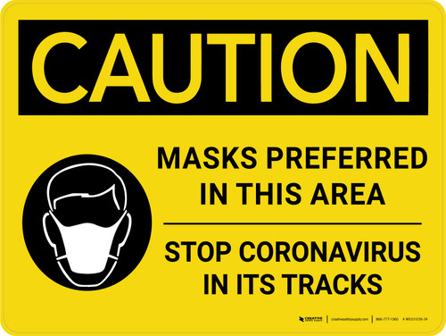 Caution: Masks Preferred In This Area Stop Coronavirus Landscape - Wall Sign
