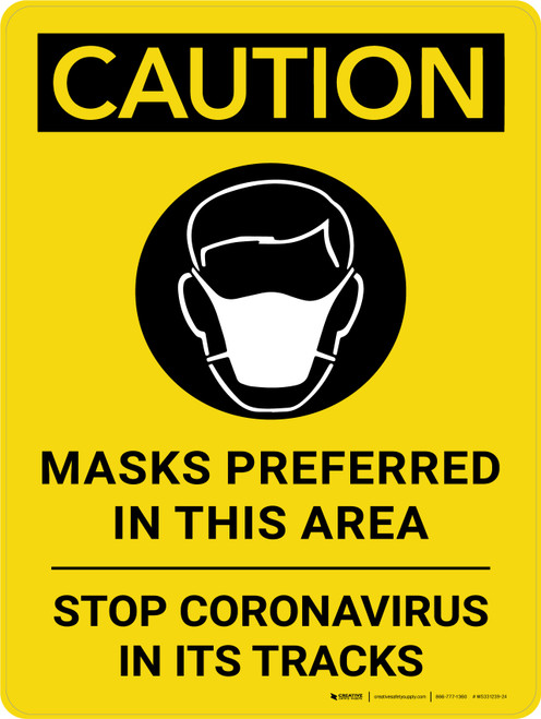 Caution: Masks Preferred In This Area Stop Coronavirus - Wall Sign