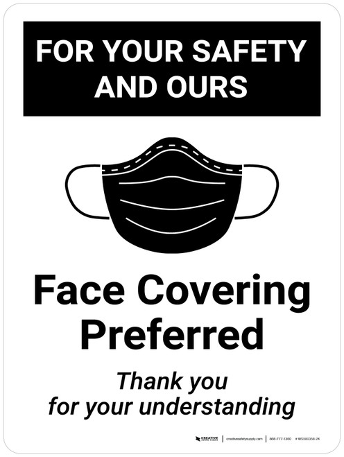 For Your Safety And Ours: Face Covering Preferred Thank You - Wall Sign
