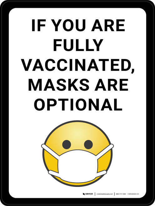 If You Are Fully Vaccinated Masks Are Optional With Emoticon - Wall Sign