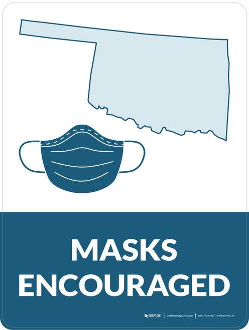 Masks Encouraged Oklahoma State Outline - Wall Sign