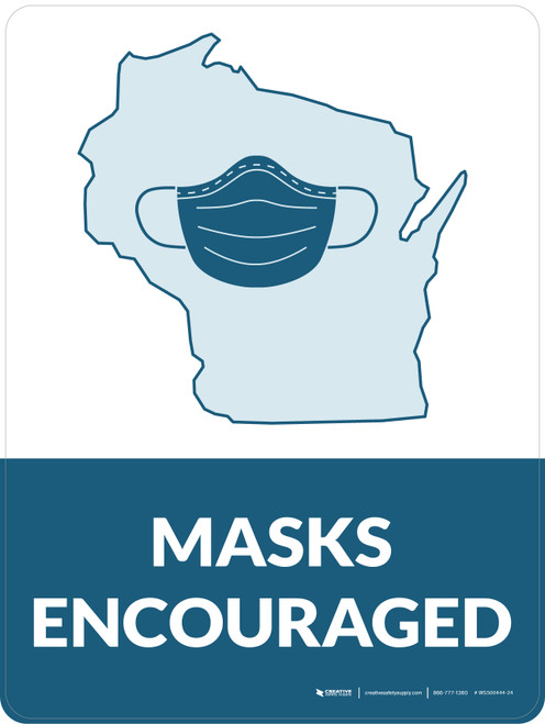 Masks Encouraged Wisconsin State Outline - Wall Sign