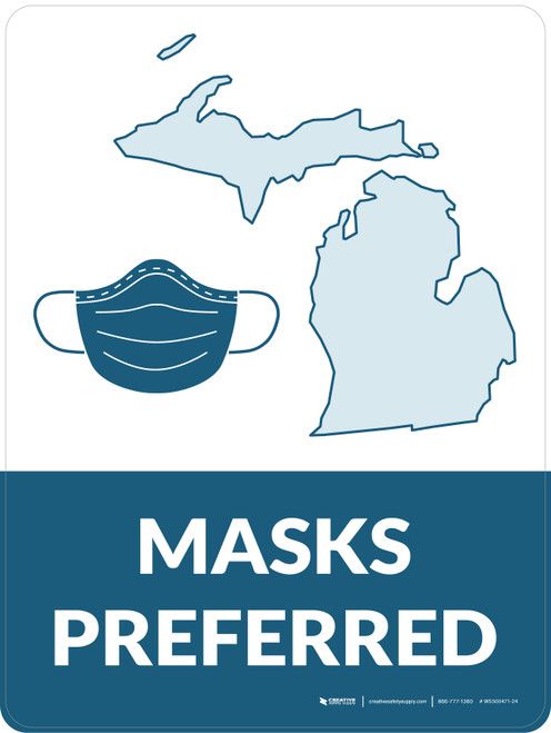 Masks Preferred Michigan State Outline - Wall Sign
