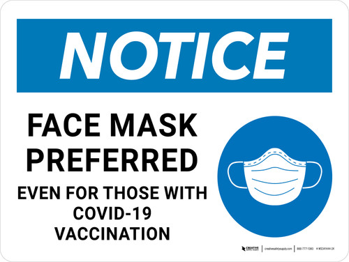 Notice: Face Mask Preferred Even For Those With Covid-19 Vaccination Landscape - Wall Sign