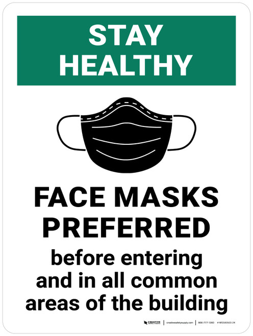Stay Healthy: Face Masks Preferred Before Entering And In All Common Areas Of The Building - Wall Sign