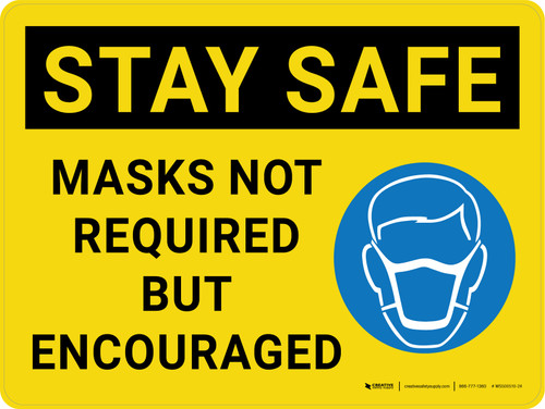 Stay Safe: Masks Not Required But Encouraged With Icon - Wall Sign
