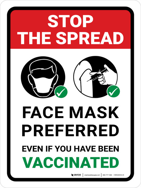 Stop The Spread - Face Mask Preferred Even If You Have Been Vaccinated Portrait - Wall Sign