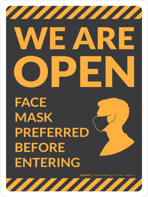 We Are Open Face Mask Preferred Before Entering With Graphic - Wall Sign