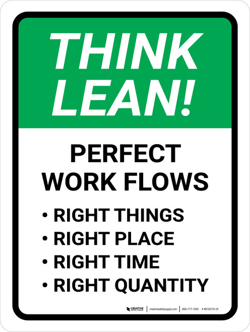 Think Lean: Perfect Work Flows Portrait - Wall Sign
