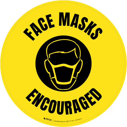 Face Masks Encouraged In Public Areas Yellow With Icon Circular - Floor ...
