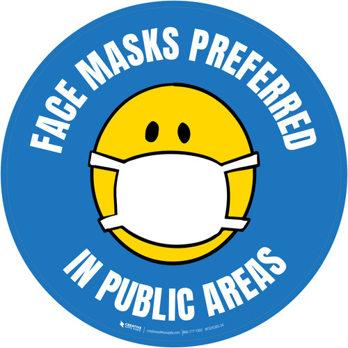 Face Masks Preferred In Public Areas Blue Circular - Floor Sign
