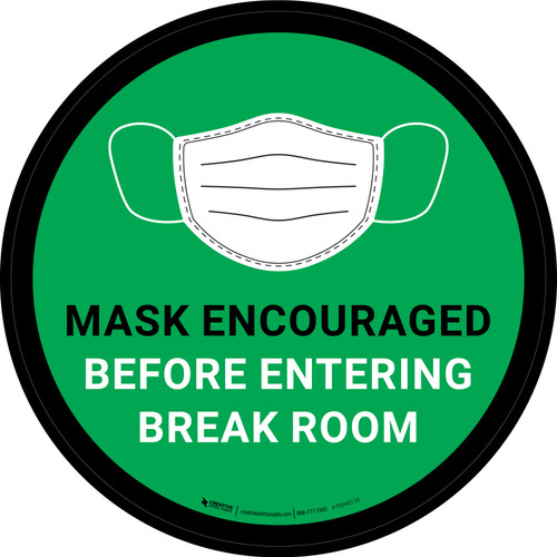 Mask Encouraged Before Entering Break Room Green Round - Floor Sign