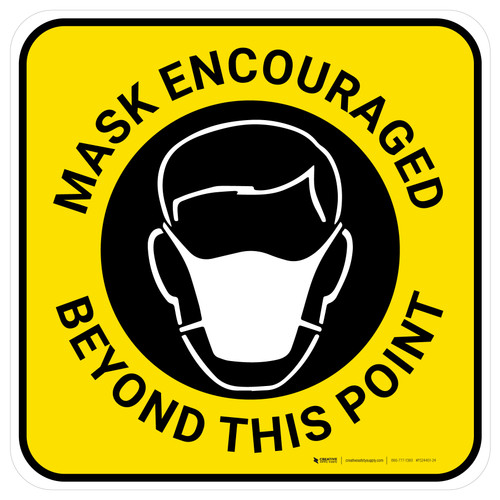 Mask Encouraged Beyond This Point Square Yellow - Floor Sign