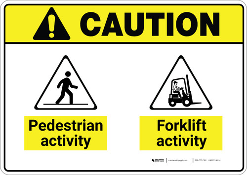 Caution: Pedestrian Activity Forklift Activity ANSI - Wall Sign