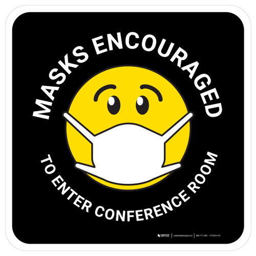 Masks Encouraged To Enter Conference Room Black With Emoticon Rectangular - Floor Sign