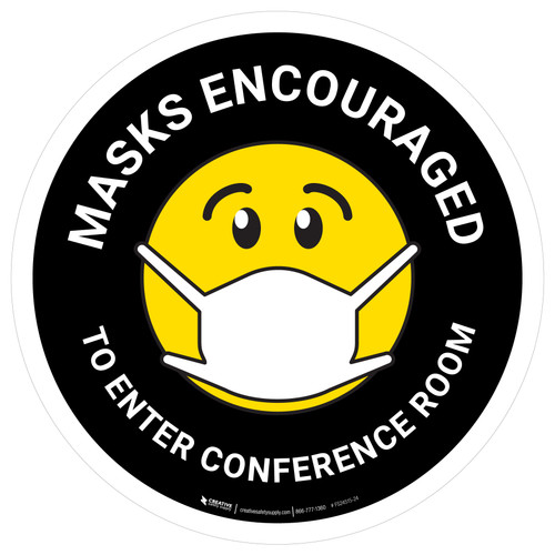 Masks Encouraged To Enter Conference Room Black With Emoticon Round - Floor Sign