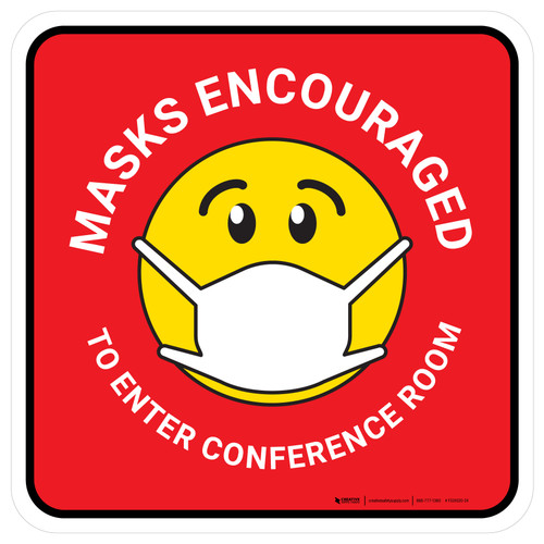Masks Encouraged To Enter Conference Room Red With Emoticon Rectangular - Floor Sign
