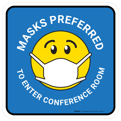Masks Preferred To Enter Conference Room Blue With Emoticon Square - Floor Sign