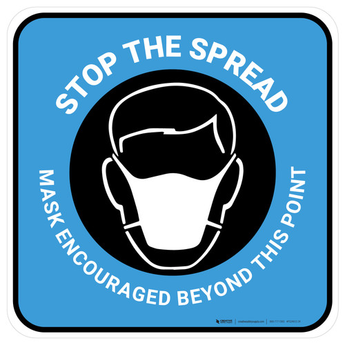 Stop The Spread Mask Encouraged Beyond This Point Blue Square - Floor Sign